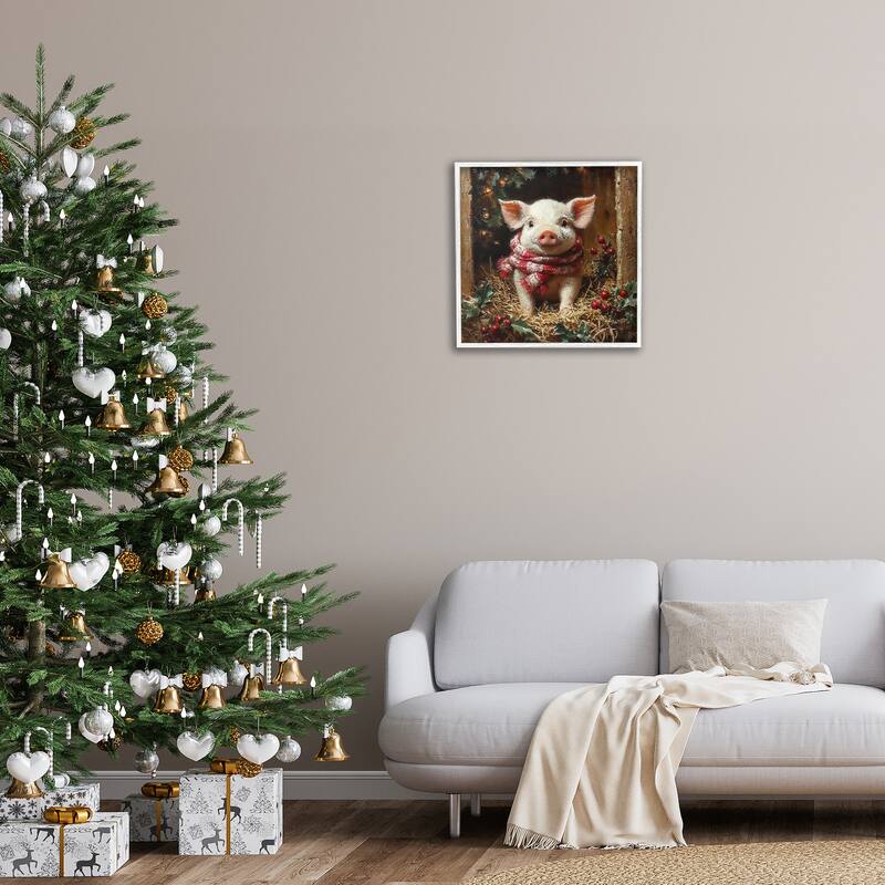 Stupell Pig with Holiday Garlands Framed Giclee Art Design By Riley B