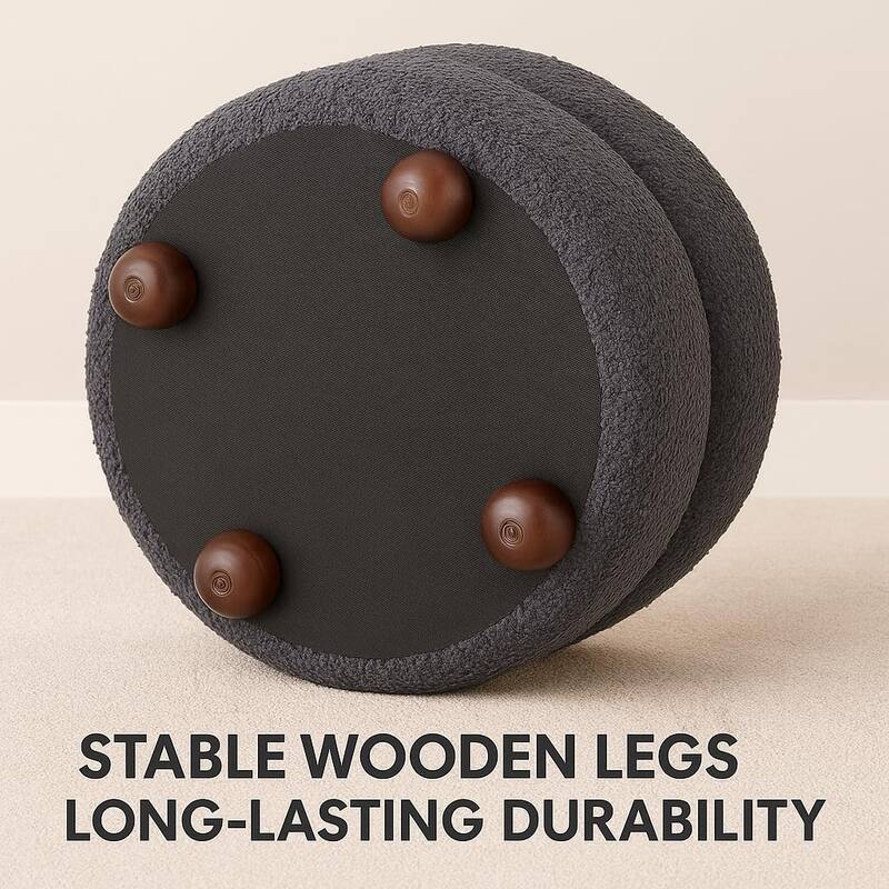 Aria Home Double Pouf Round Upholstered Vanity Stool and Ottoman