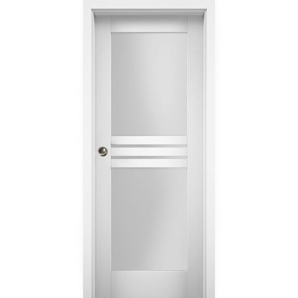 Sliding Pocket Door with Opaque Glass 4 Lites / Mela 7222 White Silk ...
