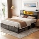 preview thumbnail 37 of 73, Farmhouse Bed Frame with Holey Board, Upholstered Headboard Platform Bed with Charging Station