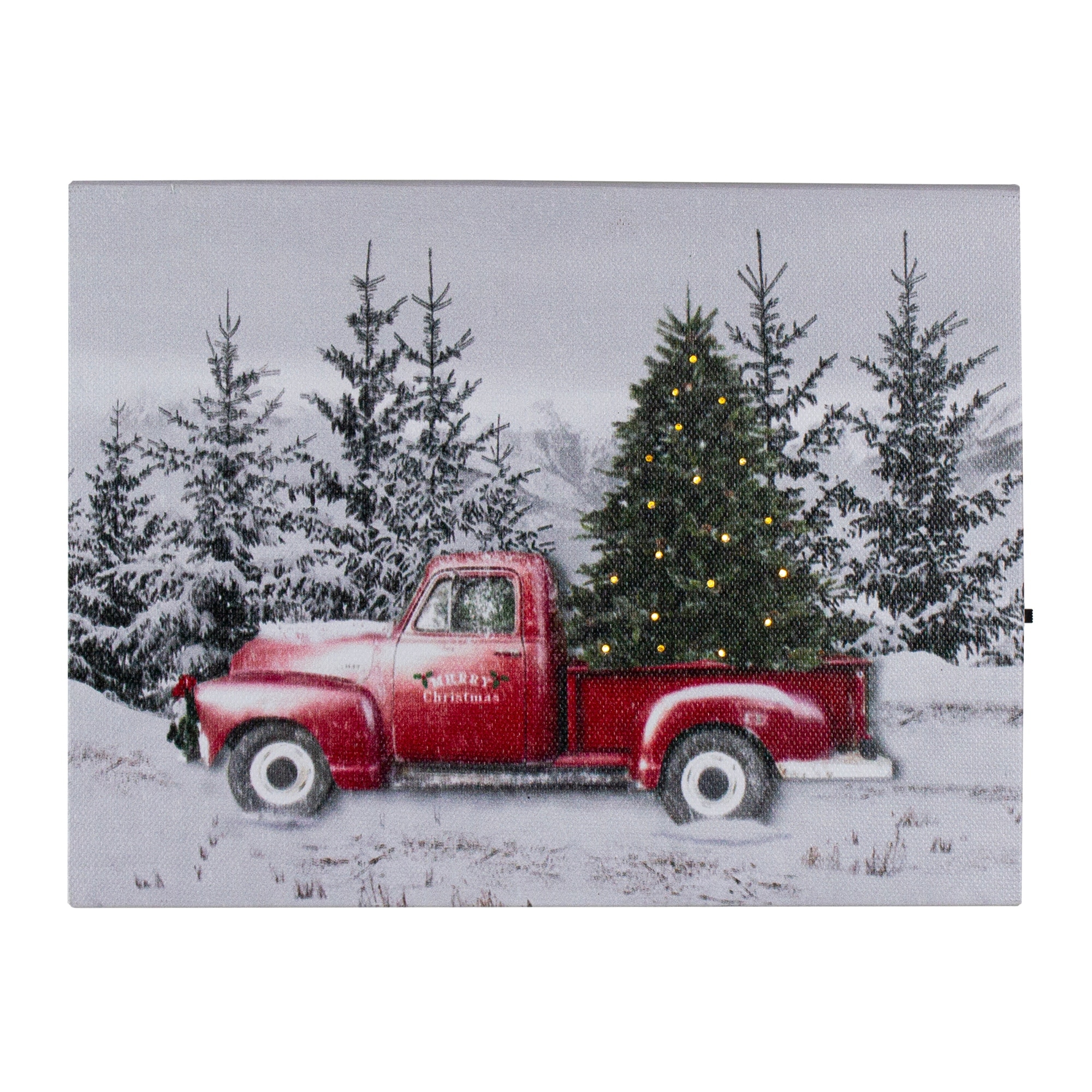 Lighted Christmas Tree in a Red Truck Canvas Art - 8"