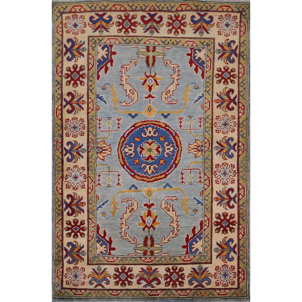 Light Blue Kazak Oriental Accent Rug Hand-Knotted Wool Carpet - 3'6" x 5'4"