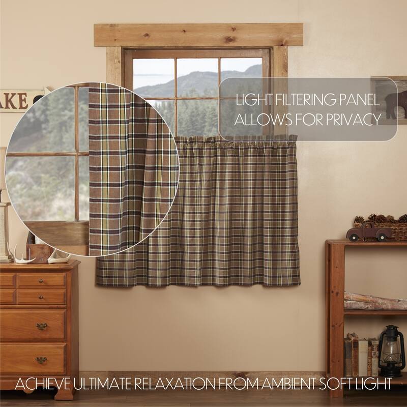 Kitchen Curtains VHC Wyatt Tier Pair Rod Pocket Cotton Plaid