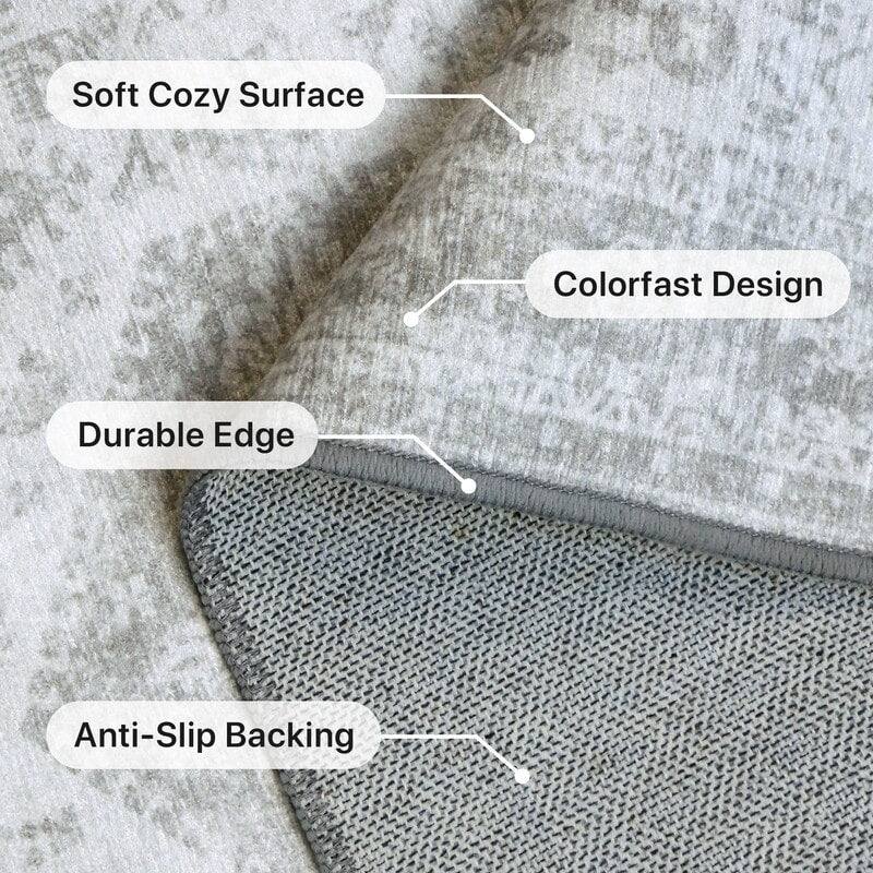 Mcow Floral Faded Low Pile Machine Washable Non-Slip Area Rug