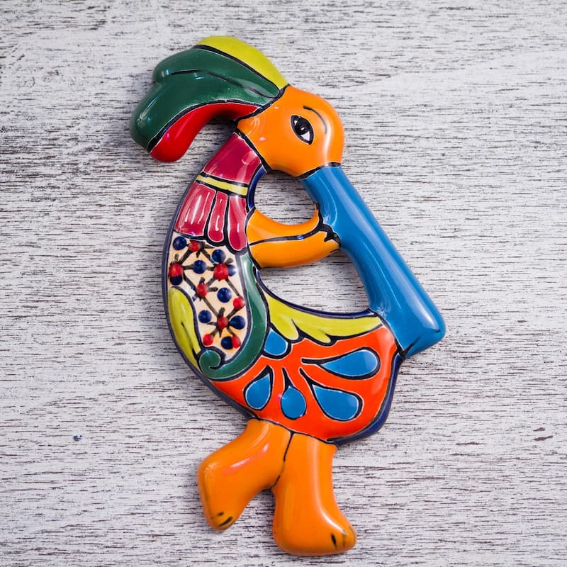 Novica Handmade Cute Kokopelli Ceramic Wall Sculpture