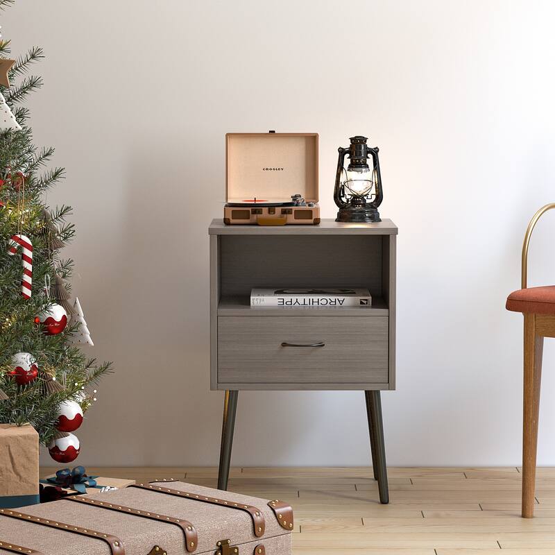 Set of 2 Nightstand Side Table Lamp Table with Drawer, File Cabinet Dressing Table Corner Table with Open Shelf