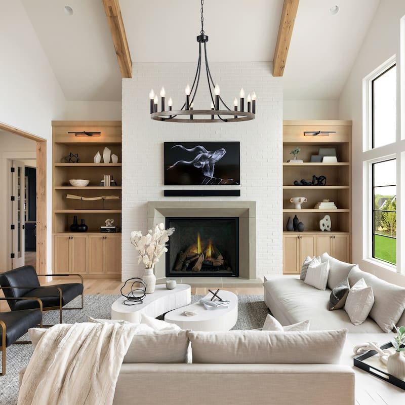 12-Light 26.77-inch Vintage Rustic Wagon Wheel Chandelier for Kitchen