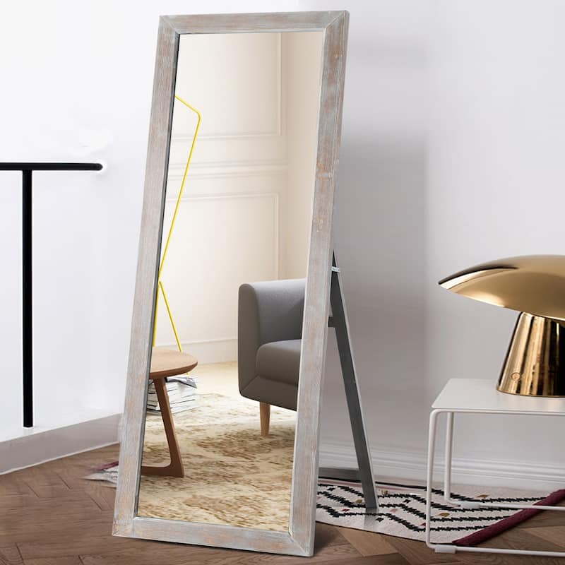 Brushed Wooden Mirror - 21.3" W x 1.2" D x 64.2" H