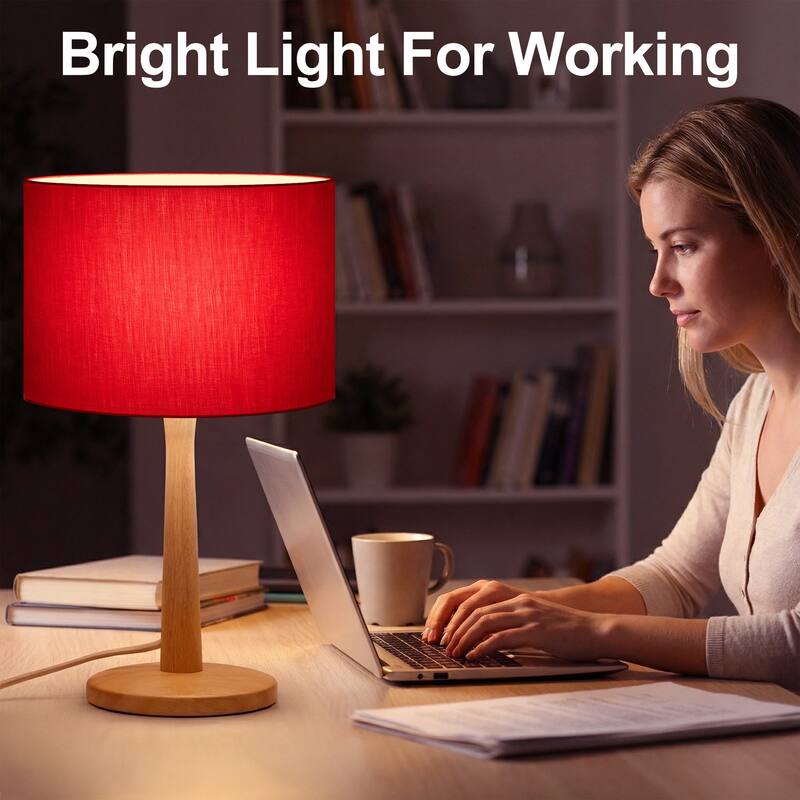 16.3 in. Modern Natural Wood Table Lamp with Linen Fabric Shade