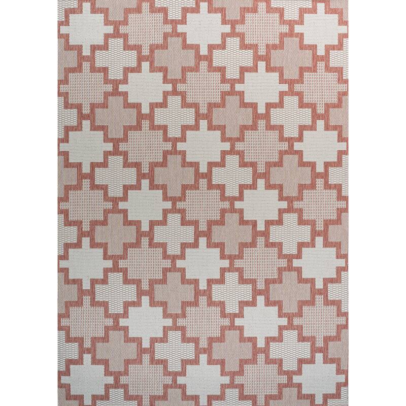 JONATHAN Y Lior Modern Geometric Tile Pattern Salmon/Cream Indoor/Outdoor Area Rug - 4 X 6 - Salmon/Cream