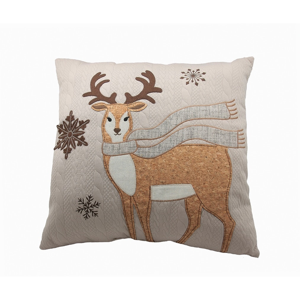 18" X 18" Beige and Brown Deer Christmas Reindeer Polyester Zippered Pillow
