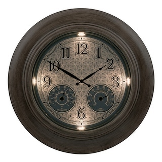 21" Brown Outdoor Lighted Leaves Quartz Clock with Temp and Humidity