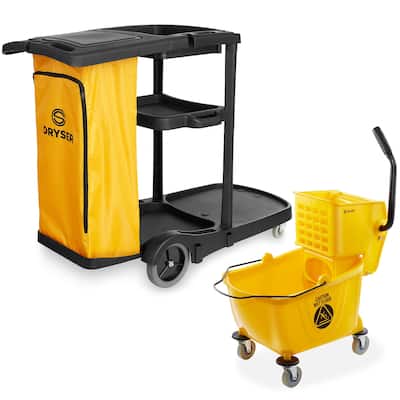 Commercial Housekeeping Caddy and Commercial Mop Bucket 26 Qt Yellow