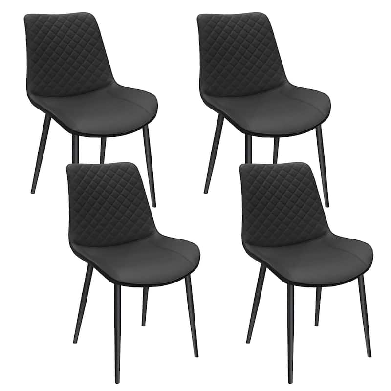Black PU Leather Dining Chair Set of 4 with Metal Legs - Black