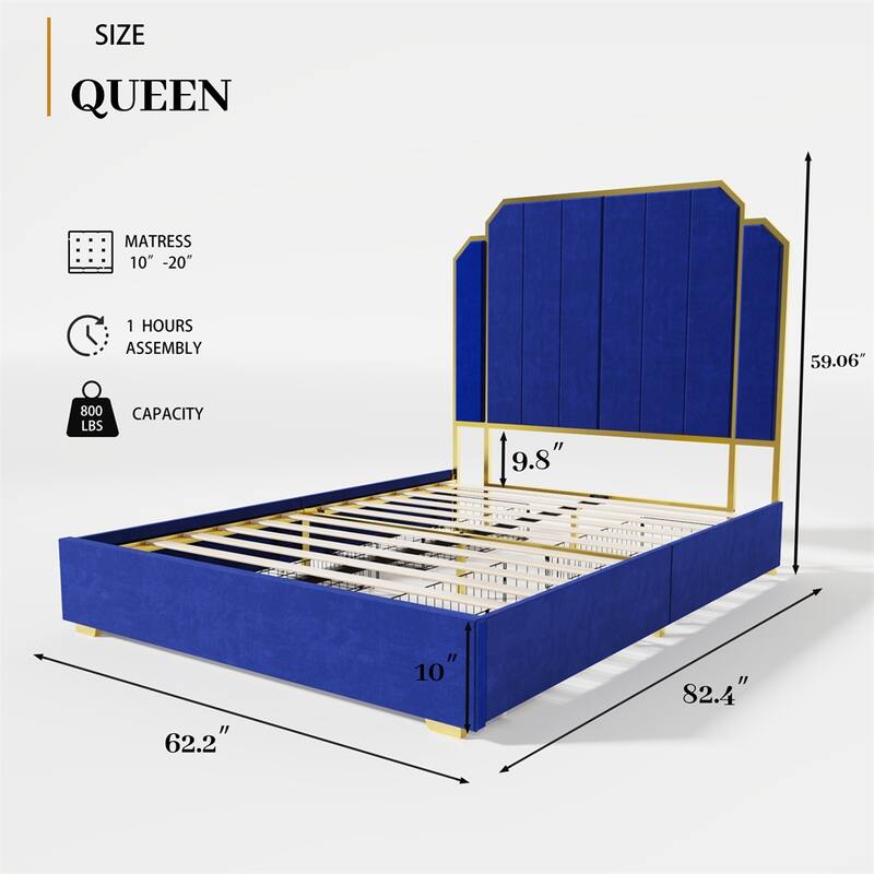 Queen Size Upholstered Platform Bed with 4 Drawers and Legs