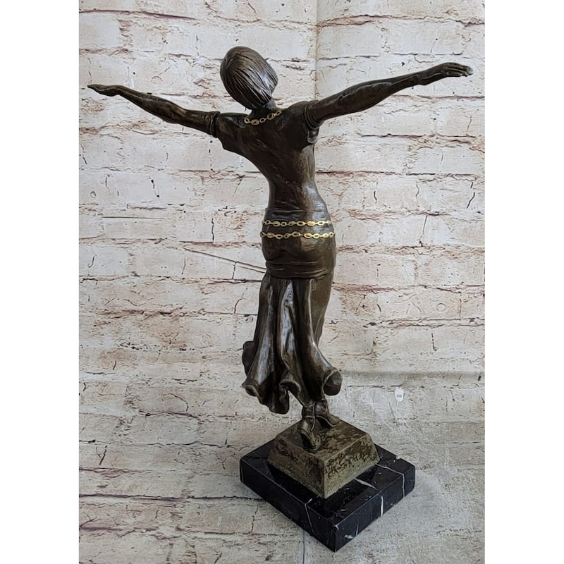 Happy Free Dancer Girl Bronze Metal Figure Statue Sculpture Art Deco Marble Base
