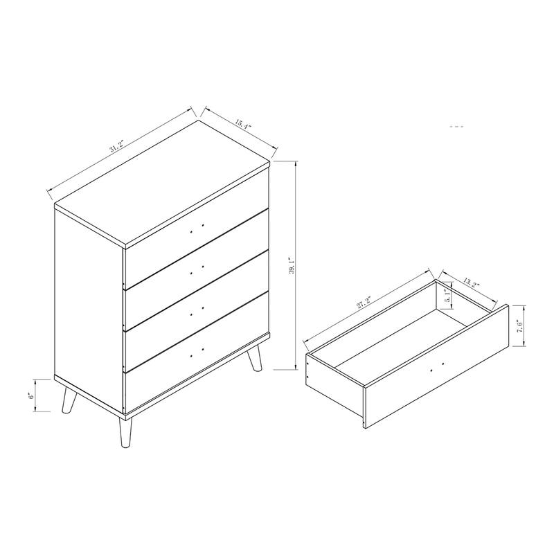 DH BASIC Mid-Century Modern Distressed Grey 4-Drawer Chest with Bar Pulls by Denhour
