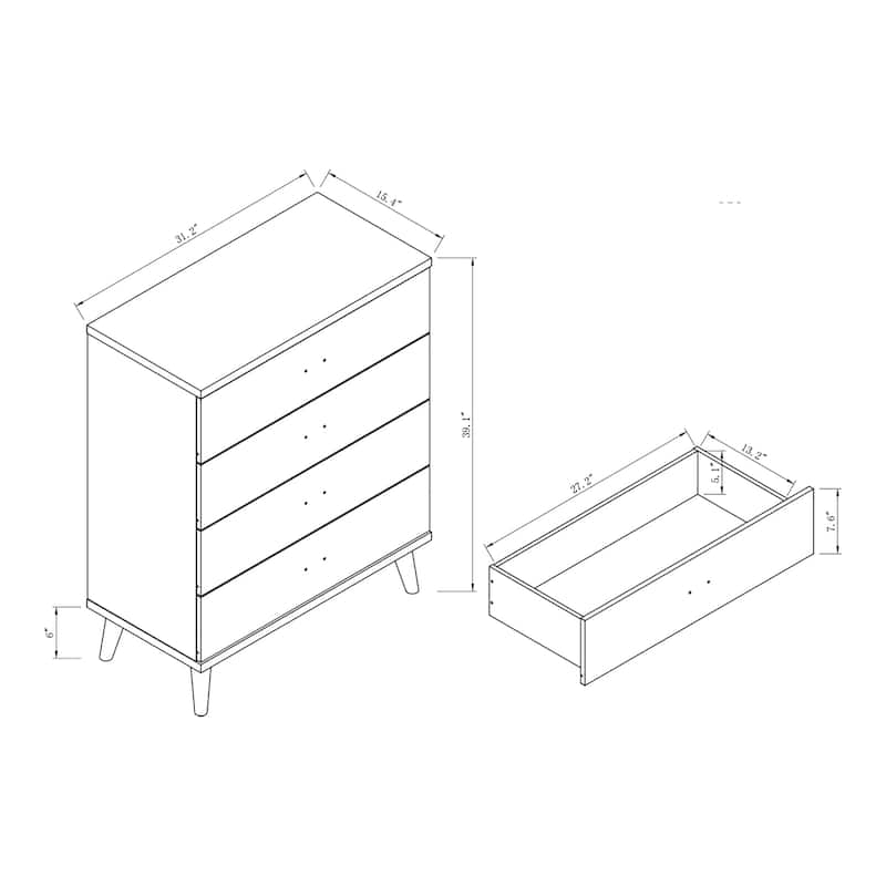 DH BASIC Mid-Century Modern Distressed Grey 31-inch Wide 4-Drawer Vertical Dresser by Denhour