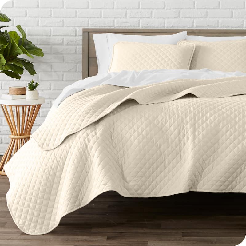 Bare Home Diamond Stitched Lightweight Microfiber Coverlet Set - Sand - Full