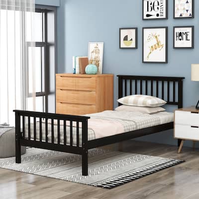 Twin Size Solid Wood Platform Bed with Headboard & Footboard