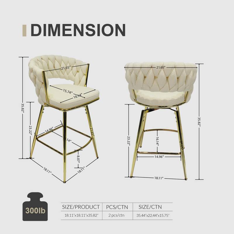 Set of 2 360 Degree Swivel Upholstered Arm Bar Stool,with Golden legs and Footrest