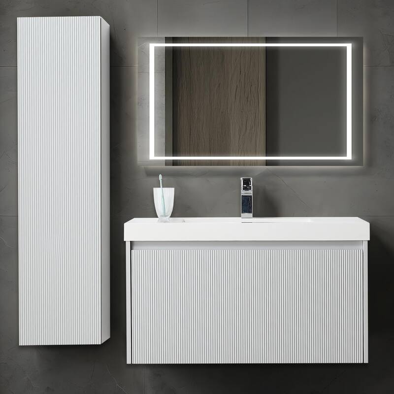 Blossom Positano 36" Floating Vanity with Sink & Side Cabinet - Light Grey