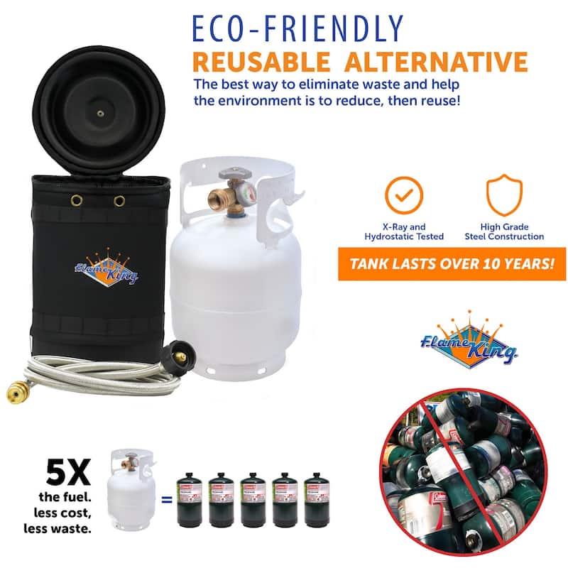Flame King Gas Hauler Pro Kit - Insulated Protective Carry Case, 5LB Propane Tank with Built-in Gauge and 5-FT Hose for Camping