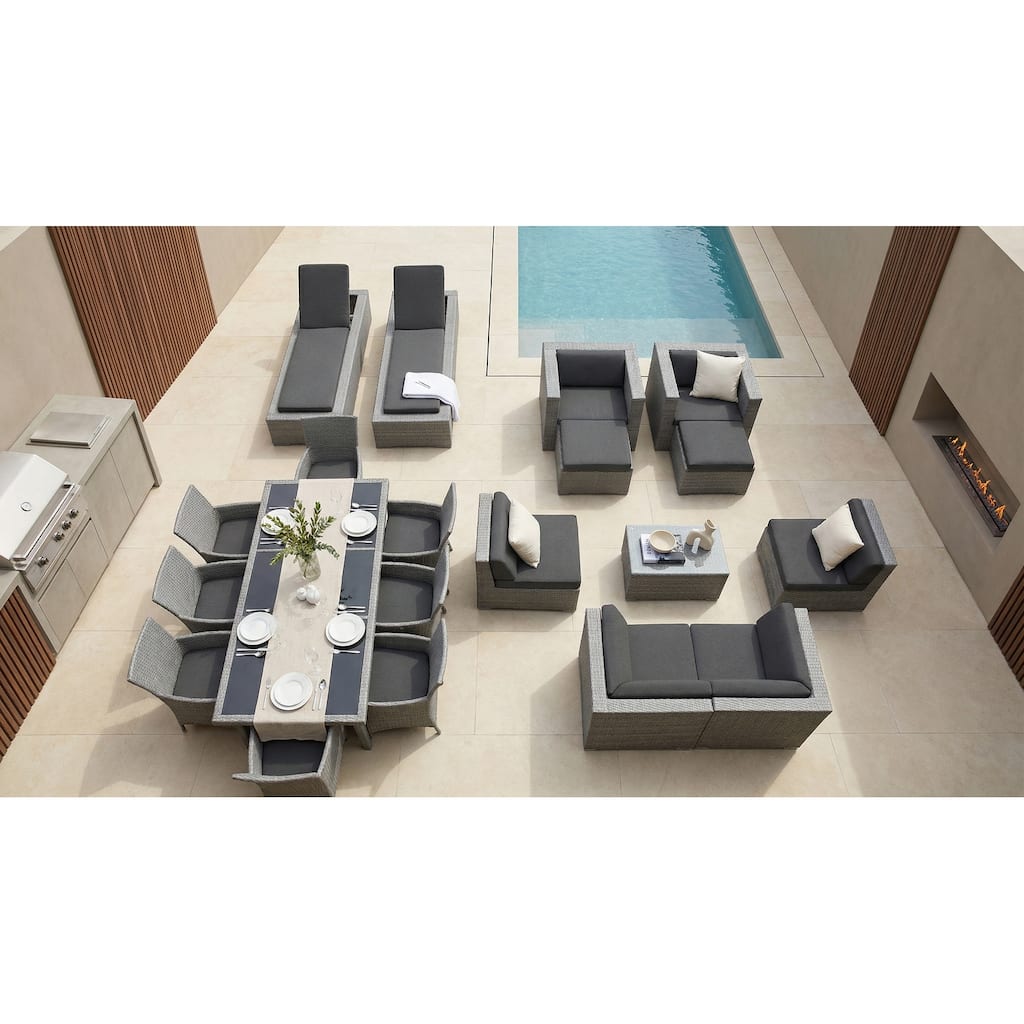 Ohana Outdoor Patio 20 Piece Gray Wicker Sofa, Dining and Chaise Set