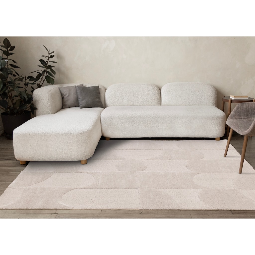 Luxurious Neutral White Overlapping Blocks Soft Textured Rug