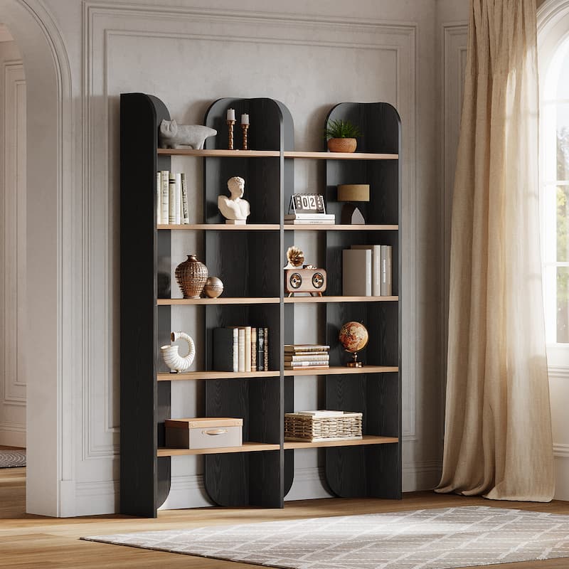 70.87" 5-Tier Double Wide Bookshelf, Open Shelves Tall Floor Standing Bookcase Storage Accent Shelf