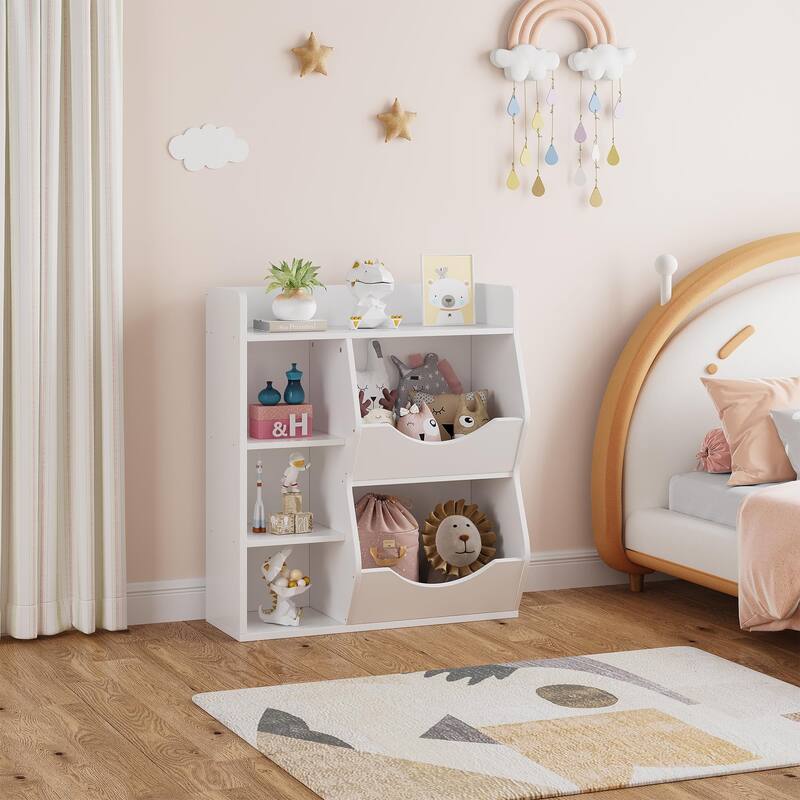 5-Cubby Kids Bookshelf Toy Storage Organizer - 15.1"D x 31.9"W x 36"H - White