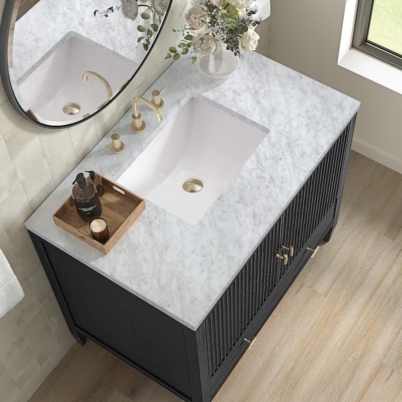 James Martin Vanities Myrrin 36" Vanity, Carbon Oak - Carrara White