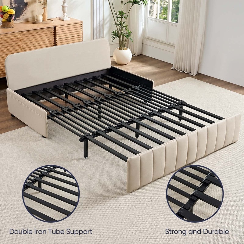 Mixoy Modern 62''Pull Out Sofa Bed,3-in-1 Pull Out Leathaire Fabric Sleeper Sofa Couch,Chaise Lounge,living room furniture