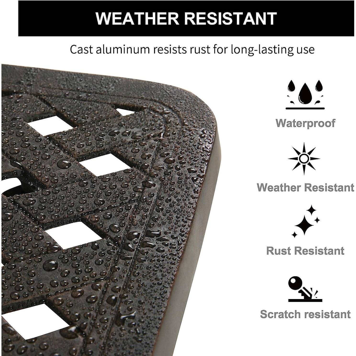 HOMEFUN Patio End Table, Outdoor Square Cast Aluminum Side Table, Antique Bronze Bed Bath