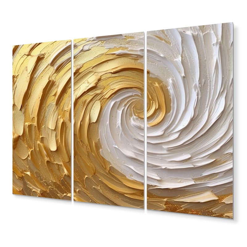 Designart "Gold and Cream Enchanted Whirls I" Abstract Spirals Metal Wall Art Set