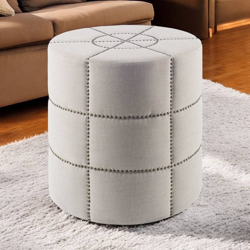 20 Inch Cream Fabric Tufted Round Footstool Upholstered Ottoman for Living Room