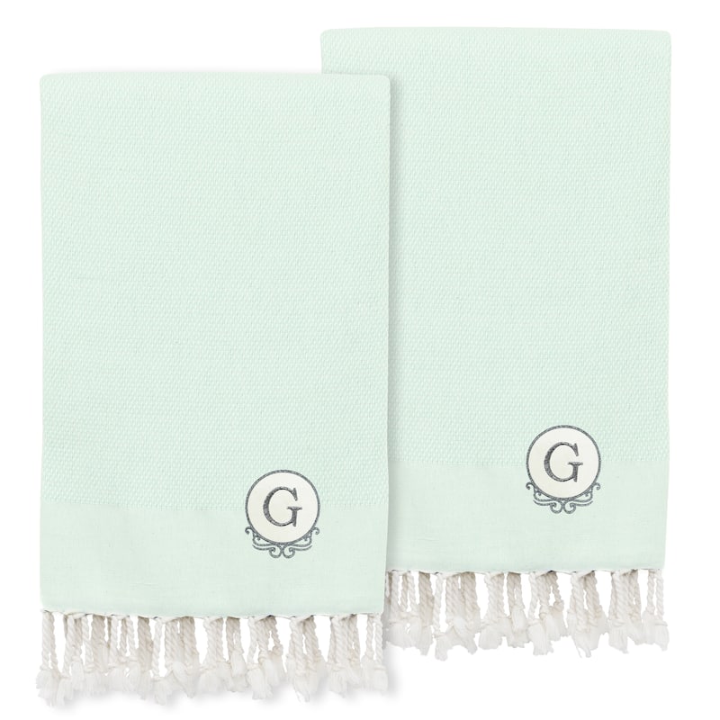 Authentic Hotel and Spa 100% Turkish Cotton Personalized Fun in Paradise Pestemal Hand/Guest Towels (Set of 2), Seafoam - G