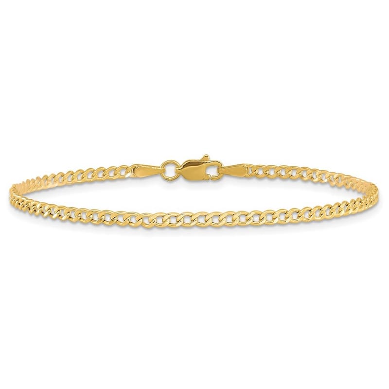 Curata 10k Yellow Gold Unisex 7" 8" 9" 2.5mm Semi-solid Curb Link Chain Bracelet