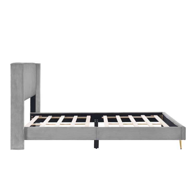 Queen Size Corduroy Platform Bed with Metal Legs Bed Bath & Beyond
