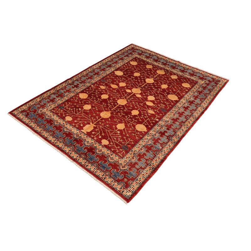 Caucasian Super Kazak Axel Red/Blue Hand Knotted Wool Rug - 6'10'' x 9'6''