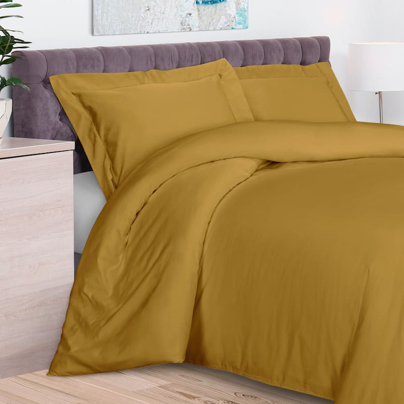 Superior 300 Thread Count Rayon From Bamboo Solid Duvet Cover Set - Gold - Full - Queen