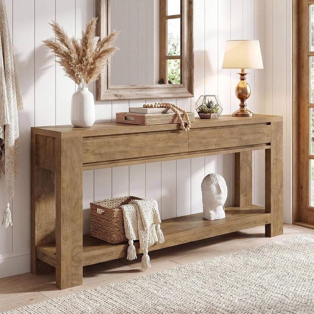 63-Inch Console Table, Farmhouse Entryway Table with 2 Drawers