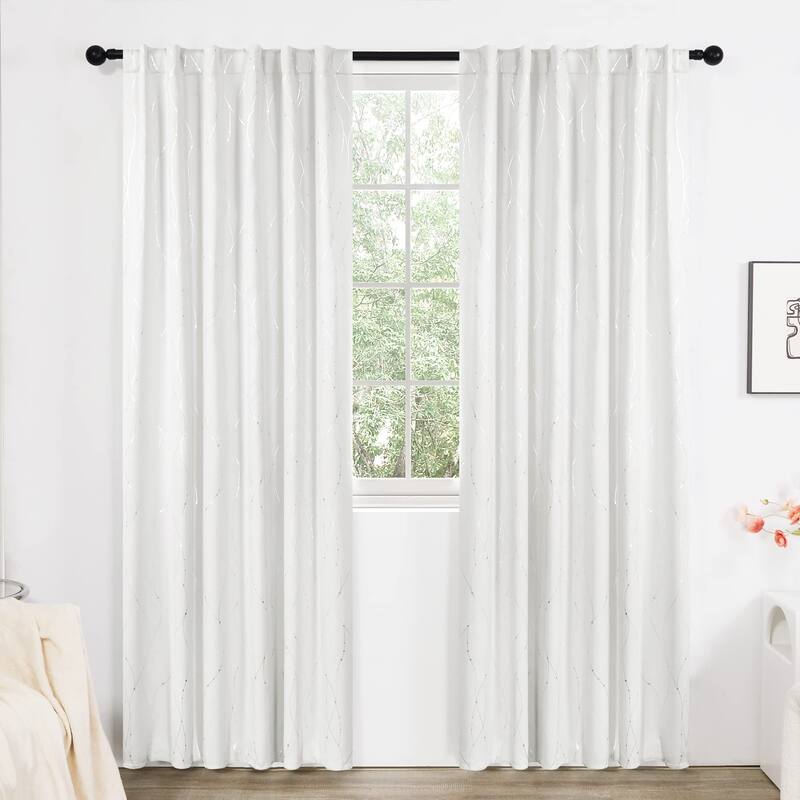 Deconovo Back Tab Silver Lines with Dots Curtain Panel Pairs(2 Panel)