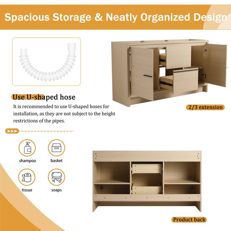 Malwee 24"/30"/36"/48"/60" Bathroom Vanity Without Sink, FreeStanding Vanity Cabinet with Soft Close Door and Drawer