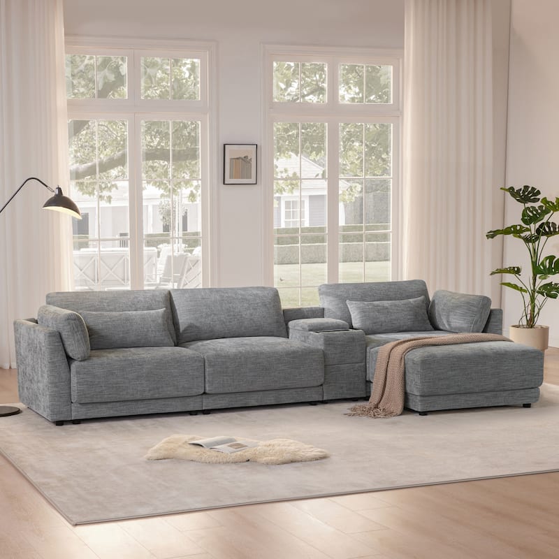 Modern L-Shaped Modular Sectional Sofa with Storage Console and USB Charging by Harper & Bright Designs