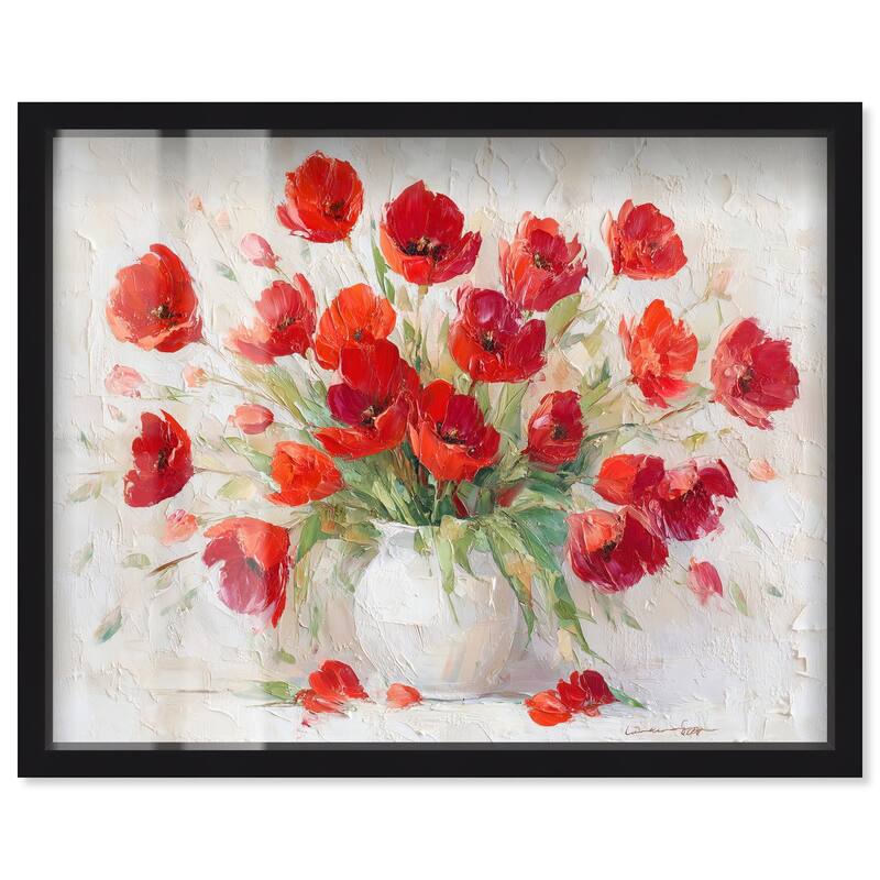 Red Blooms in a Vase Shadowbox by Art Remedy - Black - 30" x 24"