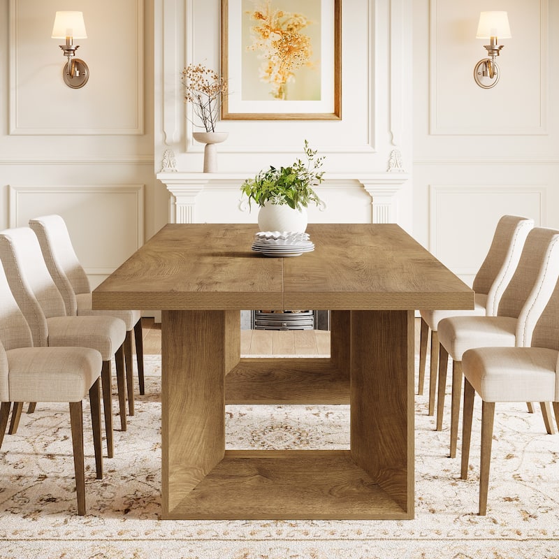 63-Inch Dining Table for 6-8, Brown Rectangular Kitchen Table with Strong Geometric Frame