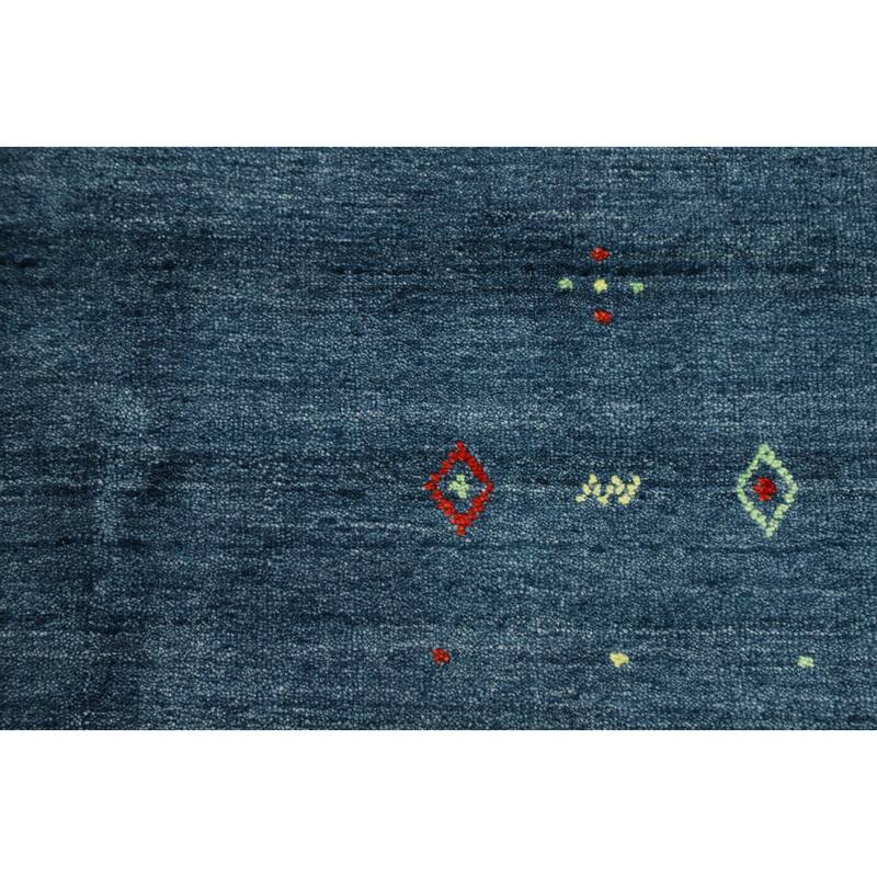 Hand Knotted Oriental Viscose Silk Carpet Tribal Animal Pictorial Navy Blue & Blues Gabbeh Area Rug - 9' 9'' X 7' 9''