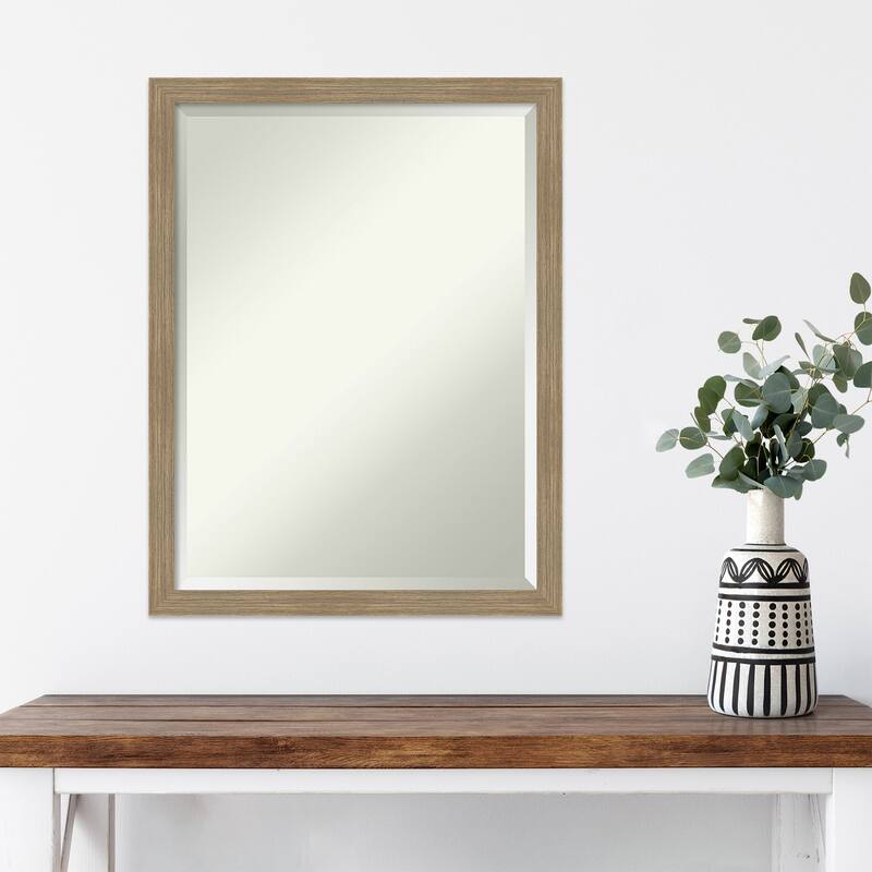 Woodgrain Stripe Beveled Wood Framed Wall Mirror