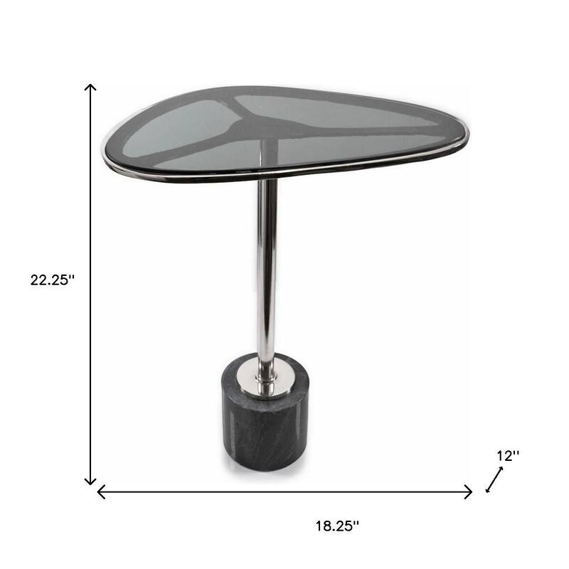 HomeRoots 22" Smoky Black and Silver Aluminum Glass and Marble Pedestal End Table - 18.25' X '22.25' X '12